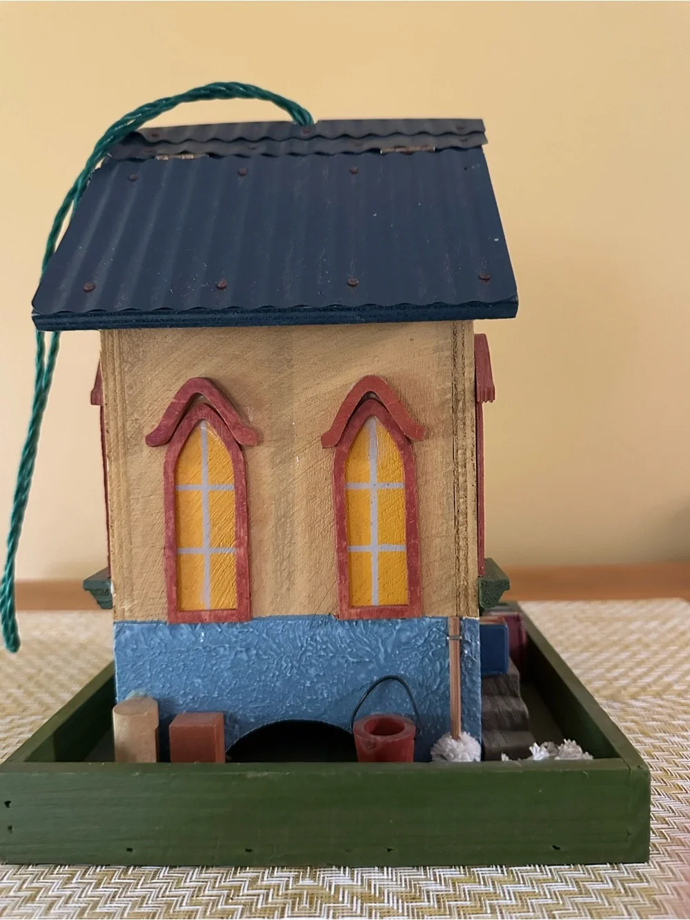 Handcrafted Chapel Bird feeder - Red, Blue & Green